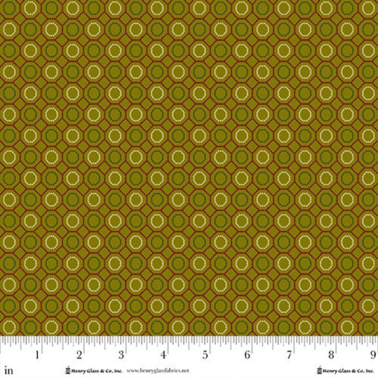 Fabric Henry Glass Evergreen Holiday Geometric Baubles & Balsam by the Quarter Yard 989-66